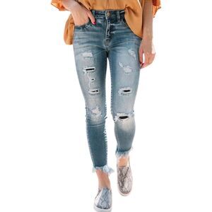 KanCan Signature Mid-Rise Ankle Skinny Jeans Size 32 Destructed Frayed Hem EUC